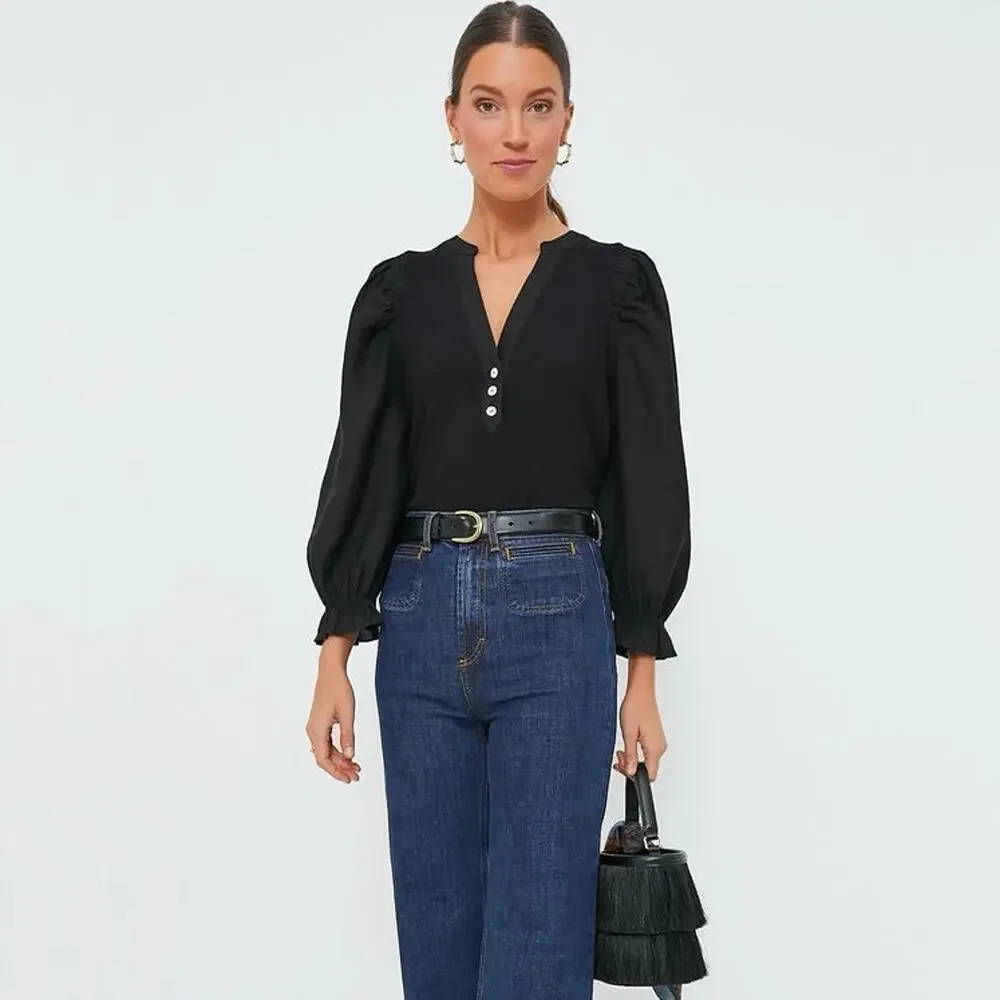 Tuckernuck Black Puff-Sleeve Henley Top